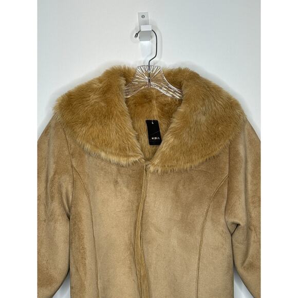 NWT Mixit Retro Faux Suede Fur large shawl collar Jacket coat Camel Brown large - Picture 15 of 15